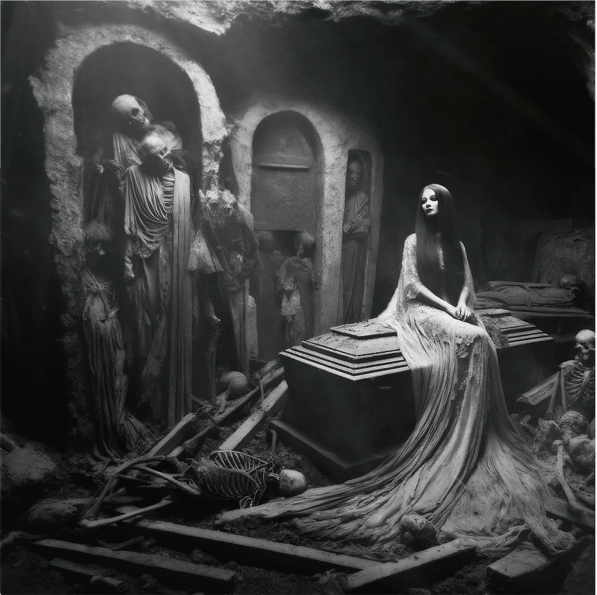 Black-Haired Female Vampire in the Catacombs
