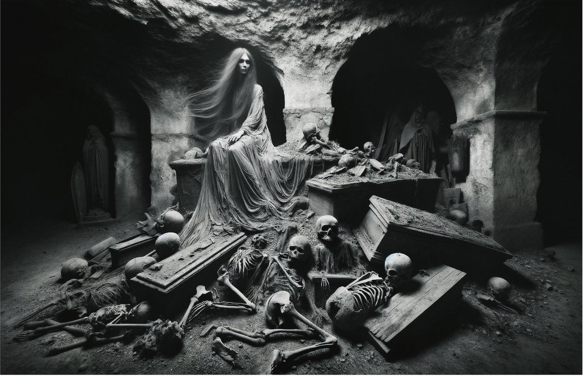 Fair-Haired Female Vampire in the Catacombs