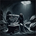 Female Vampire Among Coffins in the Catacombs