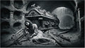 Female Vampire Lying With Coffin in the Catacombs